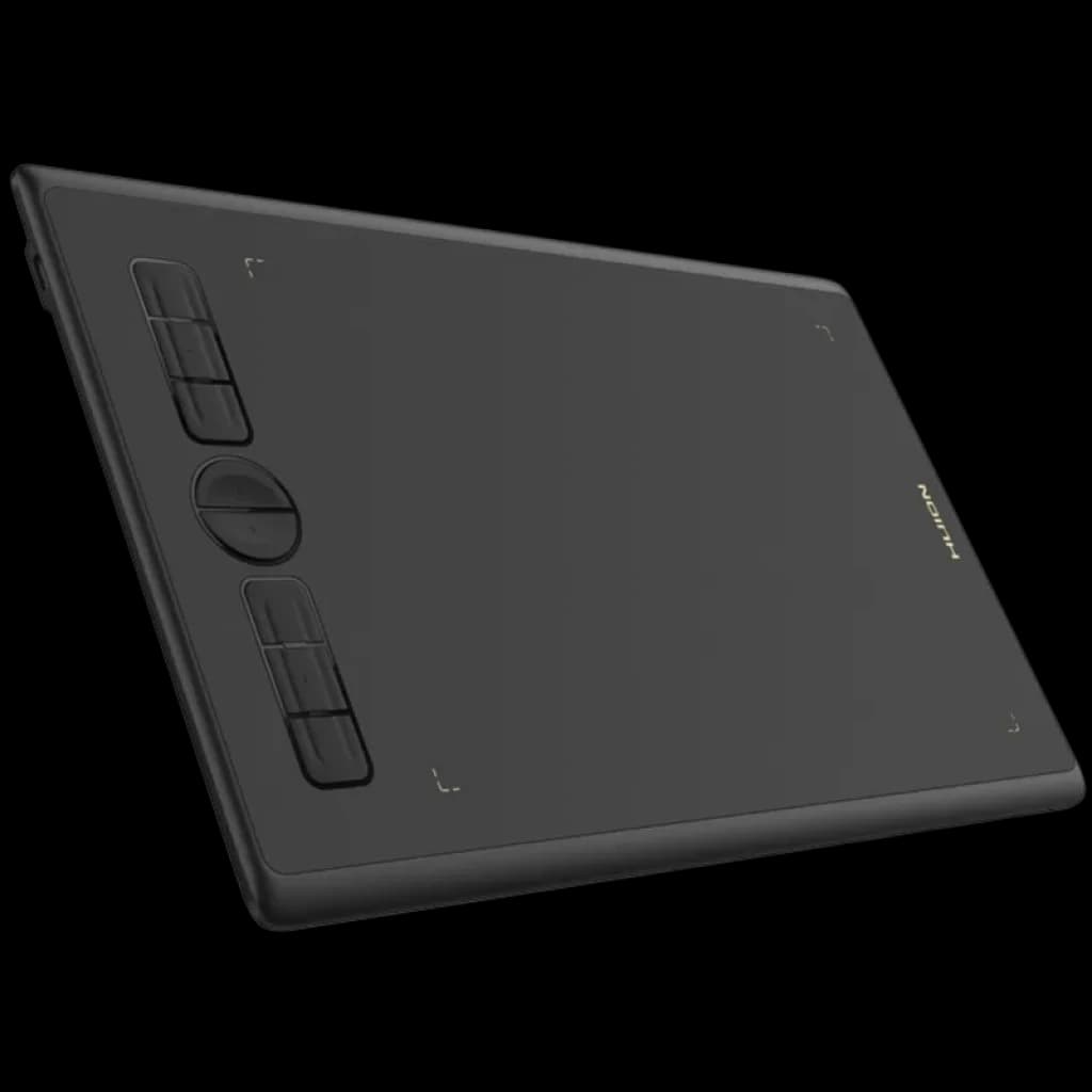 Huion H580X con 8 teclas programables, superficie amplia mate, esquinas redondeadas y marcadores de área activa, diseño delgado en color negro