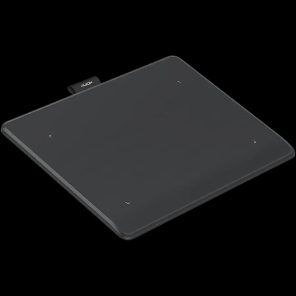 Tablette graphique noire fine avec surface active marquée de repères, bords arrondis et port USB‑C supérieur, design minimal pour dessin numérique