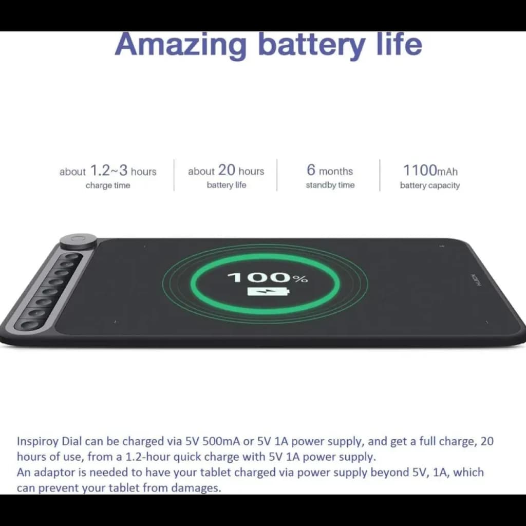 Huion Q620M tableta gráfica ultrafina con dial lateral, 8 teclas rápidas, indicador de carga al 100%, batería 1100 mAh y conectividad USB-C e inalámbrica