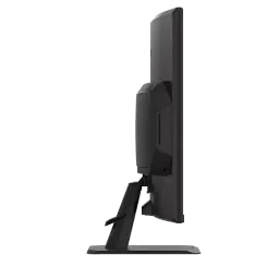 Profil latéral du moniteur GIGABYTE GS32QCA noir avec pied anguleux et support robuste, cadre fin et design épuré mettant en avant une dalle 32 pouces