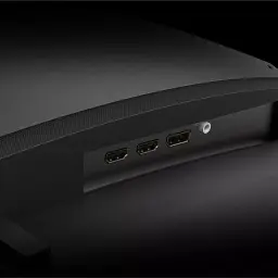 Panneau arrière du moniteur GIGABYTE GS32QCA: deux ports HDMI, un DisplayPort et prise audio, finition noire mate avec évents discrets pour ventilation
