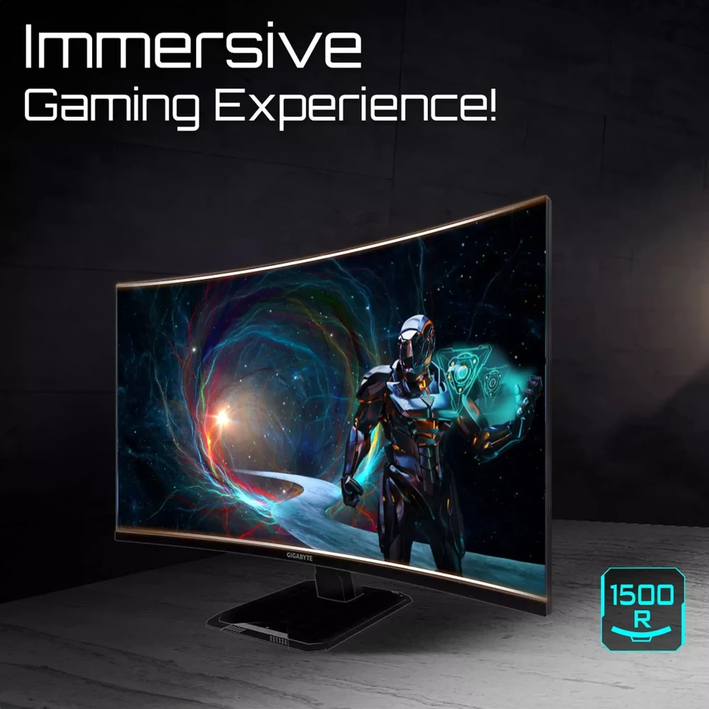 GIGABYTE GS32QCA 32 polegadas curvo QHD 2K com 180 Hz, 1 ms, 10 bits, 1500R e HDR Ready, painel LED preto com molduras finas e base robusta - Item6