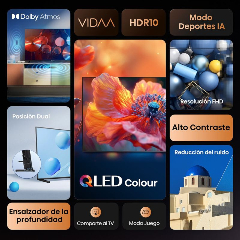 Hisense 32A5Q 32 pouces QLED FHD Noir avec HDR10, cadre fin, logo Real Madrid, double position de pied, écran plat lumineux et contrastes saisissants - Ítem2