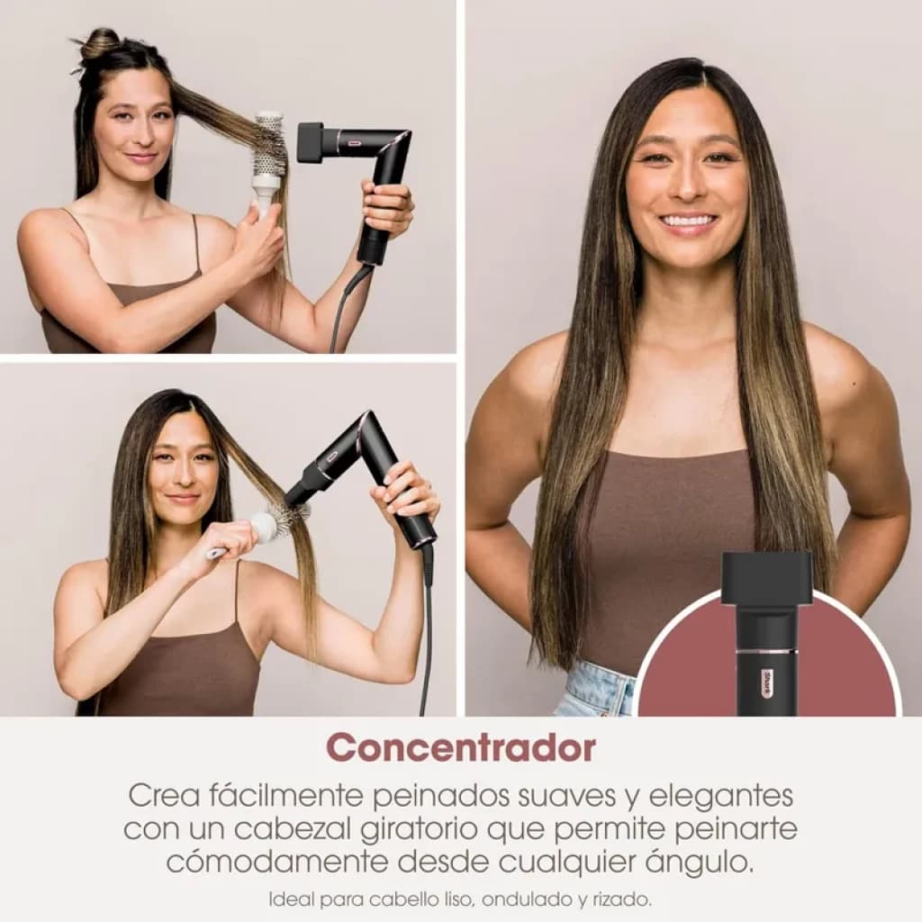 Embout concentrateur rotatif noir pour Shark HD426 FlexStyle, permet un séchage précis et coiffages lisses à tout angle, idéal cheveux lisses, ondulés ou