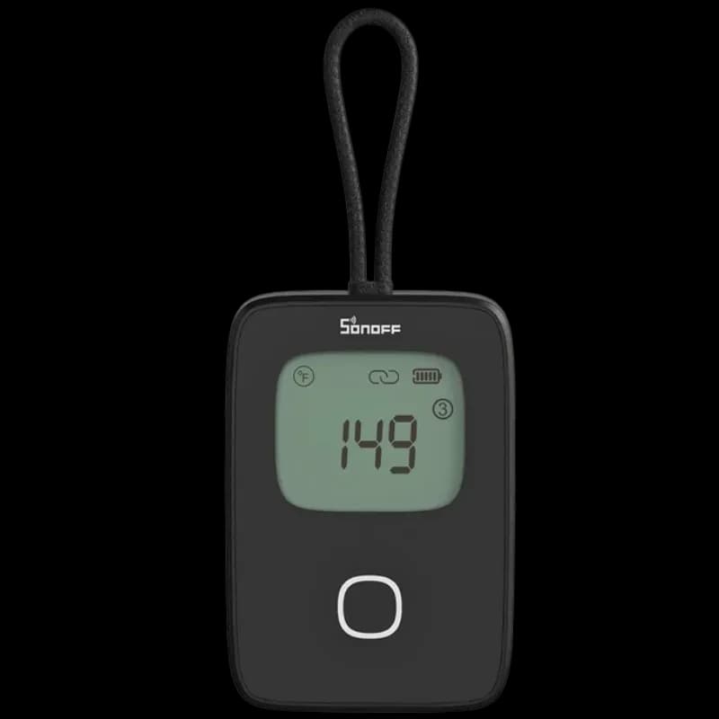 SONOFF BBQ BMT01 - Termómetro para carne con pantalla LCD, lectura 149, indicador de batería, botón central y correa de transporte en color negro
