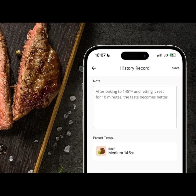 SONOFF BBQ BMT01 - Termómetro para carne con sonda inteligente y app móvil, muestra temperatura precisa y puntos de cocción en pantalla del teléfono