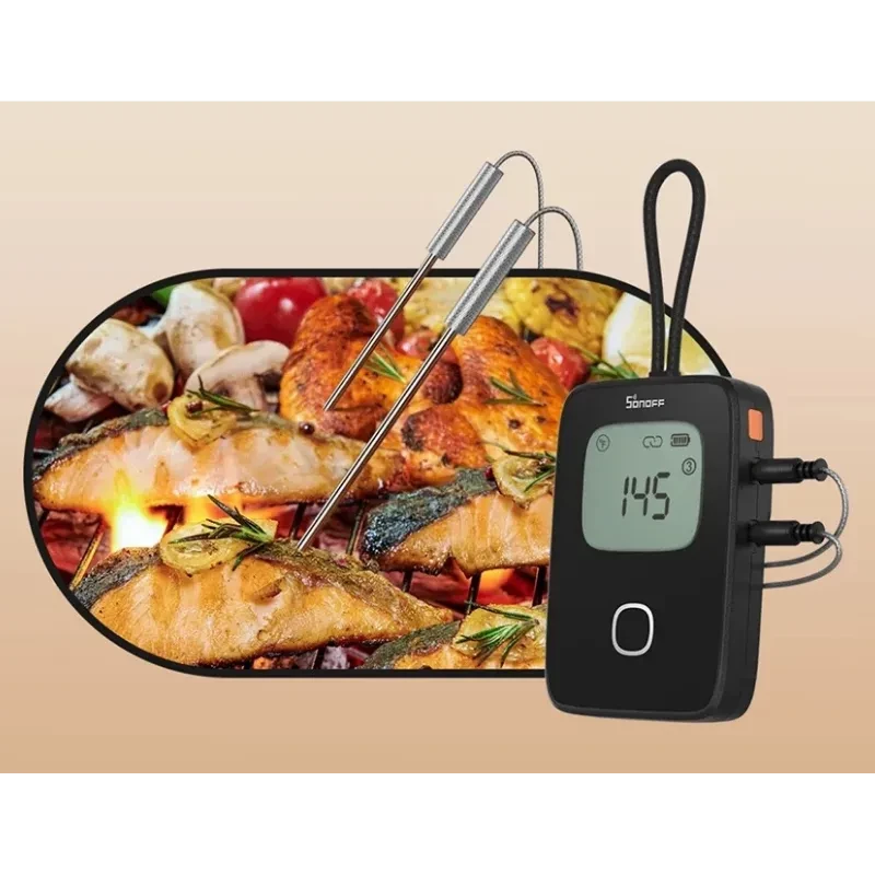 SONOFF BBQ BMT01 Thermomètre pour viande avec écran numérique lisible, indicateurs Bluetooth et batterie, boîtier noir compact avec bouton central - Ítem6