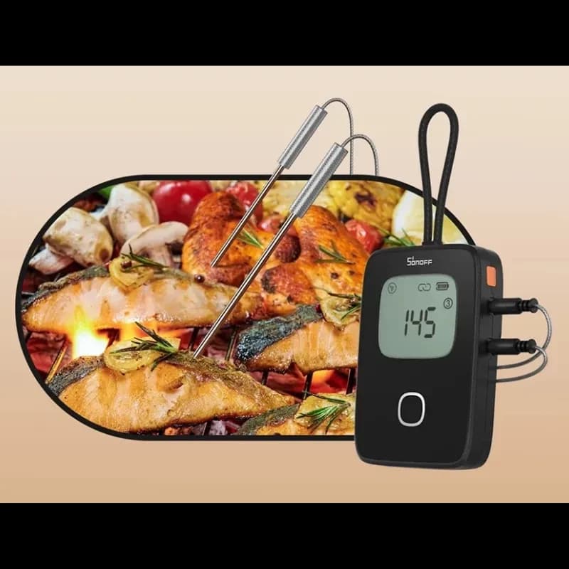 SONOFF BBQ BMT01 - Termómetro para carne con pantalla digital, dos sondas metálicas y cable resistente al calor, ideal para asados y control preciso de