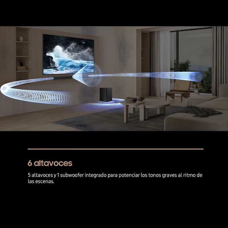Samsung HW-B750F Negro barra de sonido con subwoofer inalámbrico; diseño minimalista en negro mate, rejilla frontal metálica y bordes curvos elegantes - Ítem1