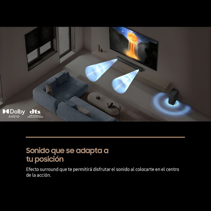 Samsung HW-B750F Negro barra de sonido con subwoofer inalámbrico; diseño minimalista en negro mate, rejilla frontal metálica y bordes curvos elegantes - Ítem2