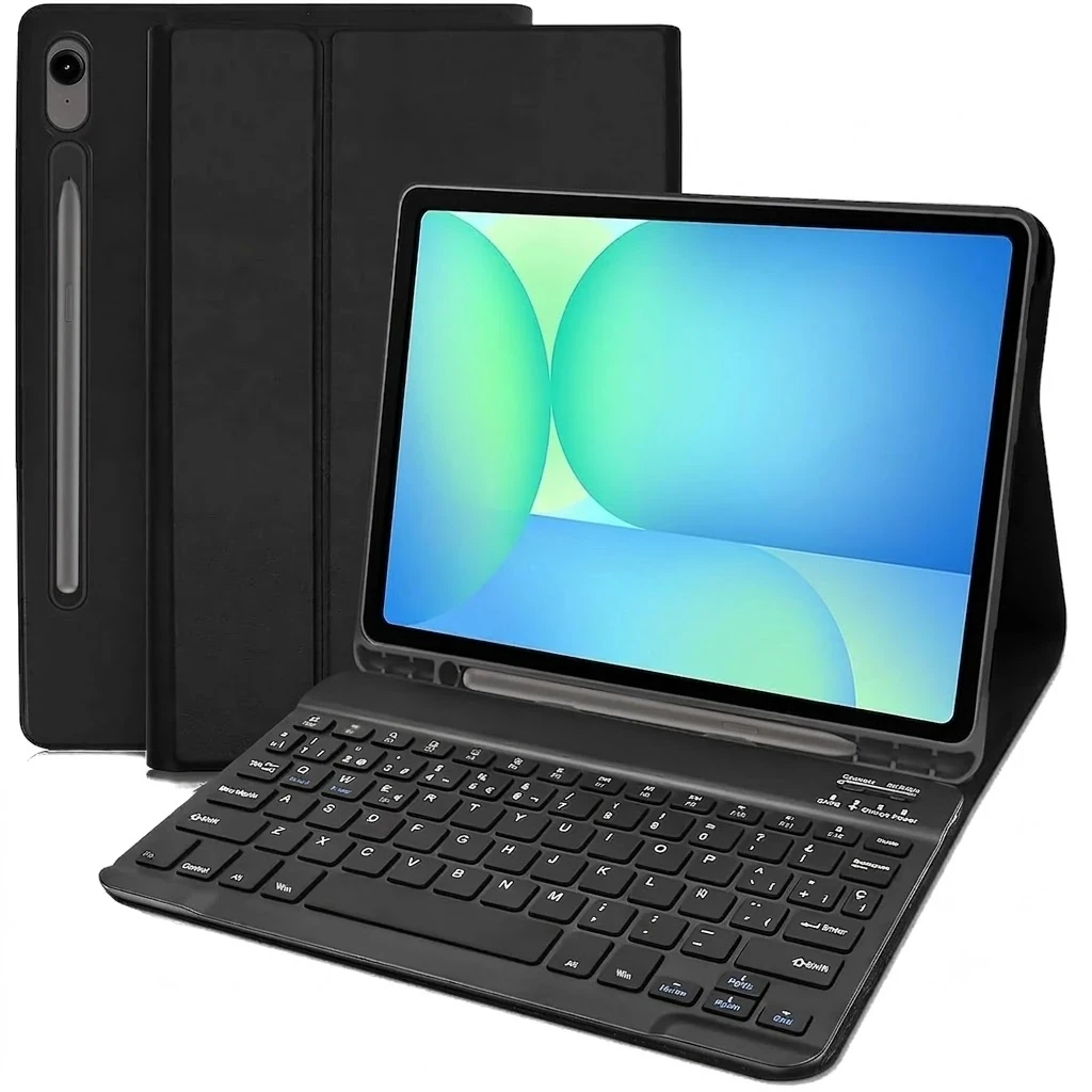 Capa com teclado para Samsung Galaxy Tab S10+ com suporte magnético, teclas retroiluminadas, slot para S Pen e proteção traseira com ventilação - Item