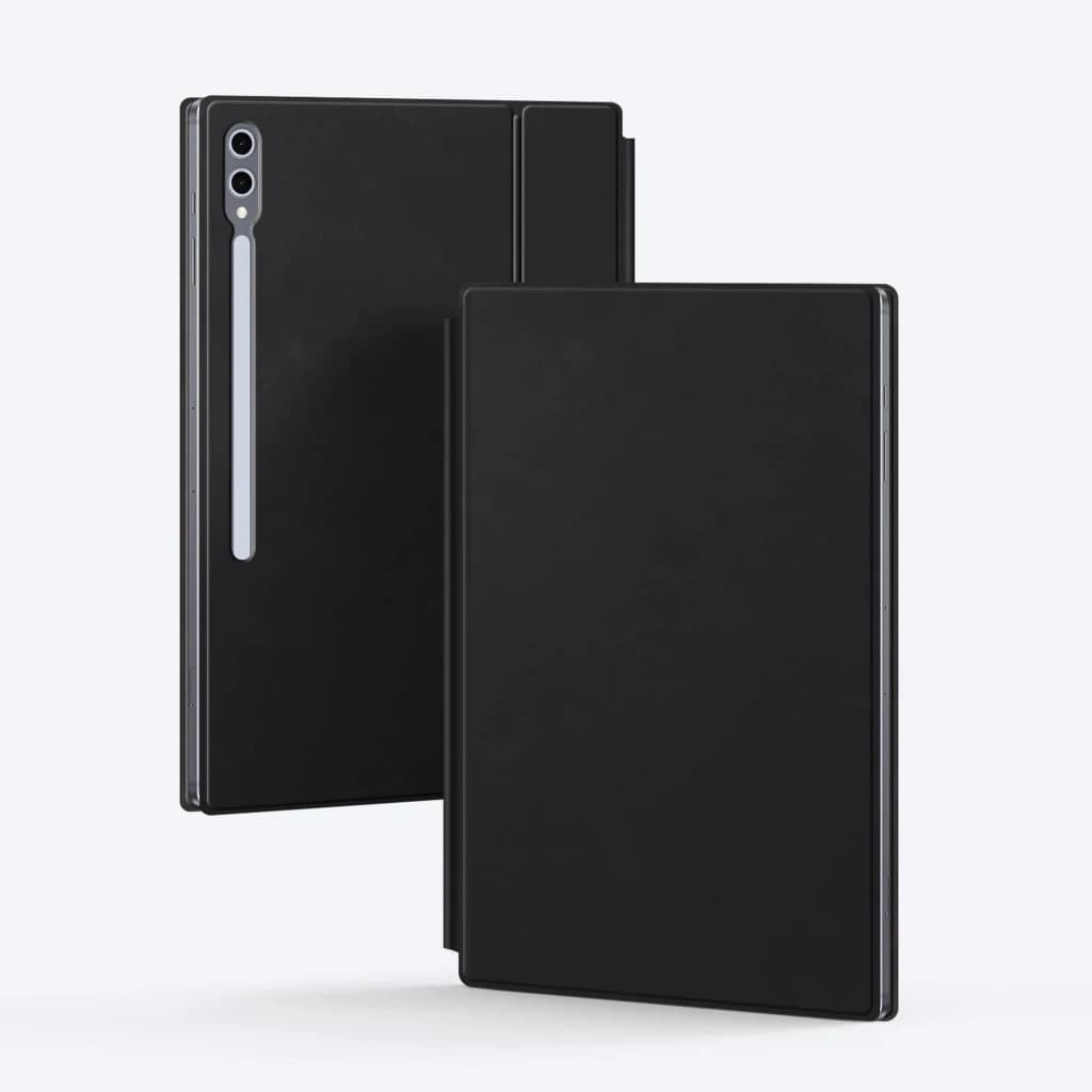 Funda con Teclado Samsung Galaxy Tab S10 Ultra Inglés en color negro, diseño delgado tipo libro con soporte para S Pen y recorte de cámara dual vertical