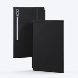Funda con Teclado Samsung Galaxy Tab S10 Ultra Inglés en color negro, diseño delgado tipo libro con soporte para S Pen y recorte de cámara dual vertical