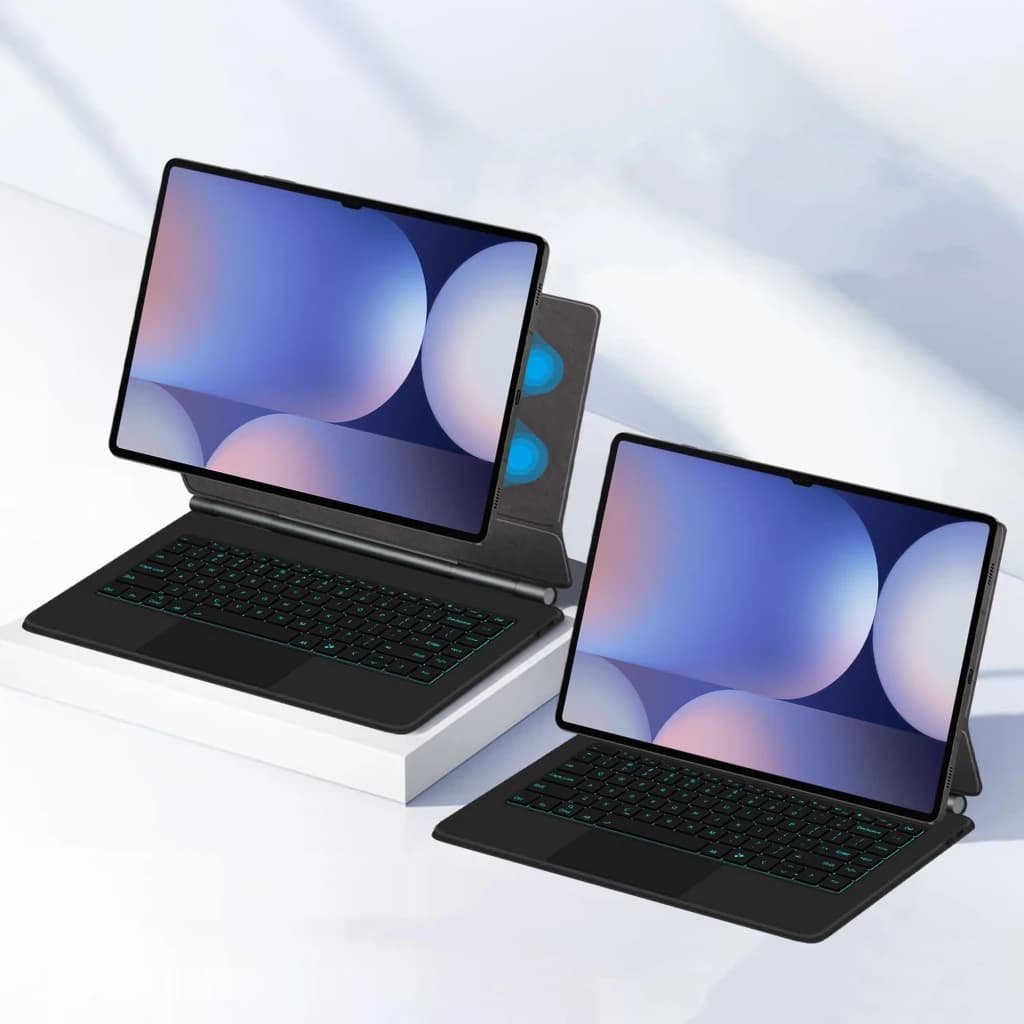 Funda con teclado para Samsung Galaxy Tab S10 Ultra en inglés; diseño magnético, soporte ajustable, retroiluminación verde y ranura para lápiz