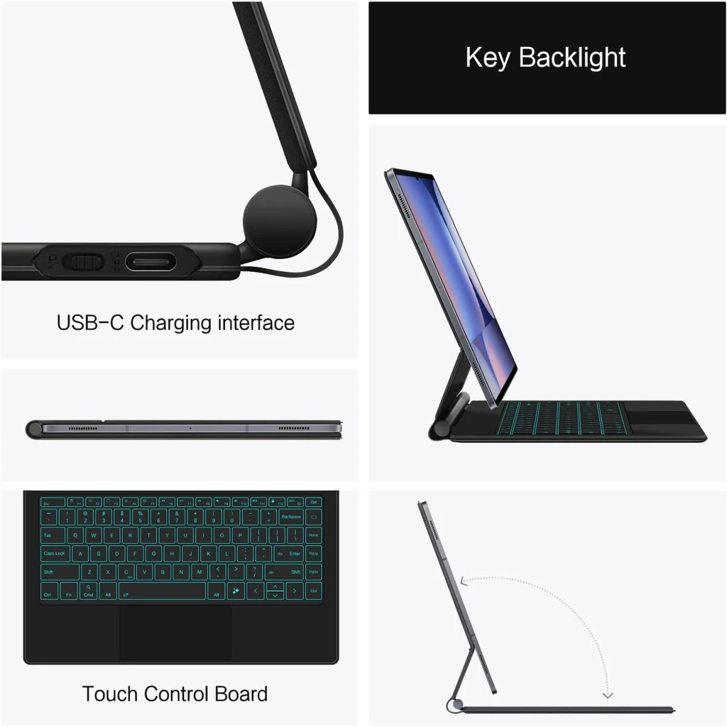 Étui avec clavier pour Samsung Galaxy Tab S10 Ultra, rétroéclairé, support pliable, emplacement stylet, protection complète, ventilation intégrée, - Ítem5