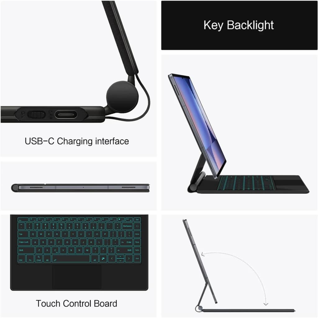 Funda con Teclado Samsung Galaxy Tab S10 Ultra Inglés con retroiluminación, panel táctil, bisagra ajustable y puerto USB C, diseño delgado y magnético