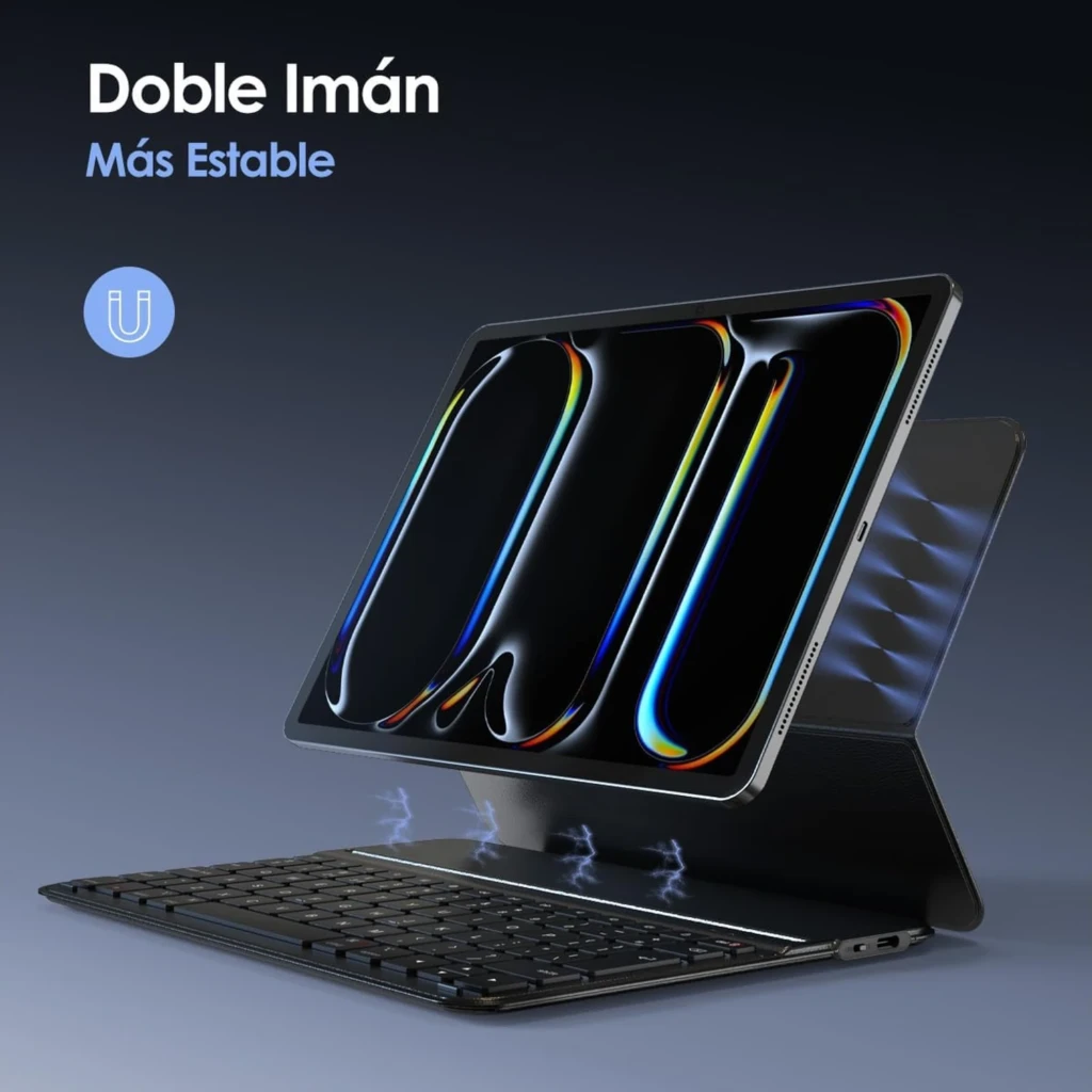 Funda con teclado para iPad 10ª Gen 10.9 en color negro, con soporte tipo atril, teclas en inglés, recortes precisos para cámara y puertos, diseño delgado - Ítem1