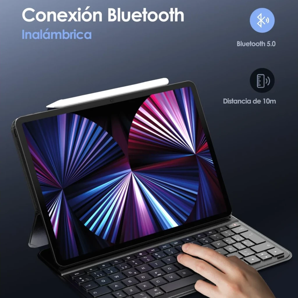 Funda con teclado para iPad 10ª Gen 10.9 en color negro, con soporte tipo atril, teclas en inglés, recortes precisos para cámara y puertos, diseño delgado - Ítem2