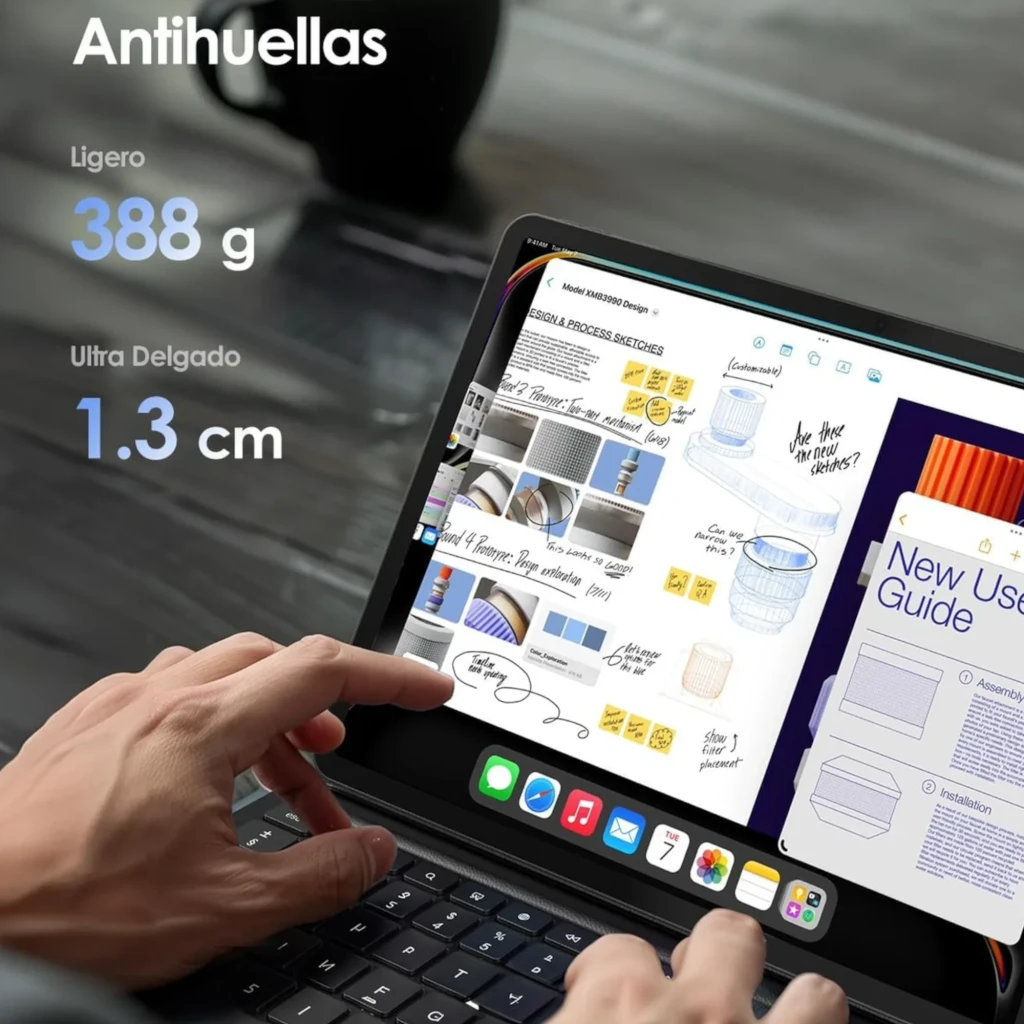 Funda con teclado para iPad 10ª Gen 10.9 en color negro, con soporte tipo atril, teclas en inglés, recortes precisos para cámara y puertos, diseño delgado - Ítem3