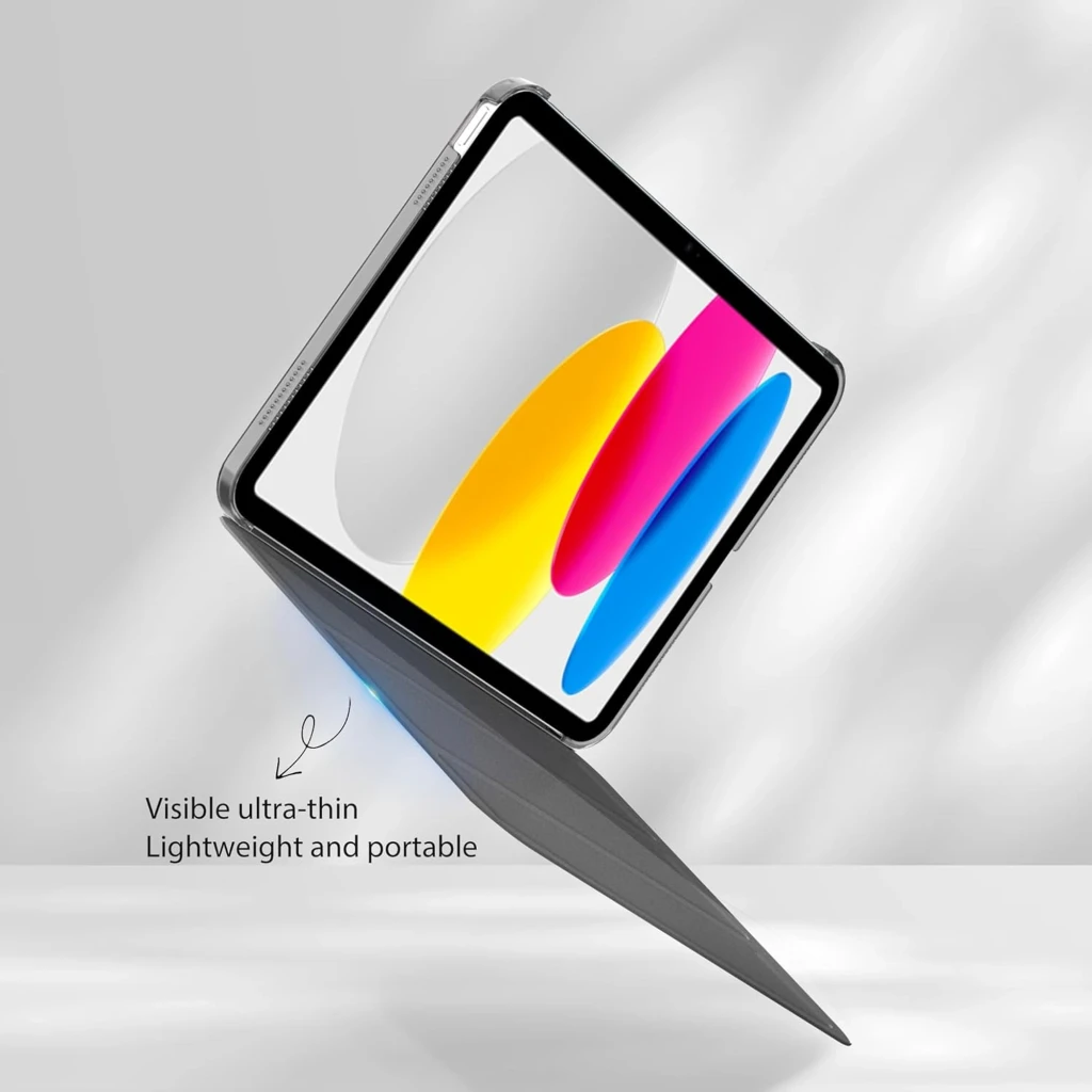 Funda con Teclado Apple iPad 2025 11 Inglés: cubierta negra plegable tipo tríptico, soporte estable, trasera translúcida rígida, recortes precisos para - Ítem4