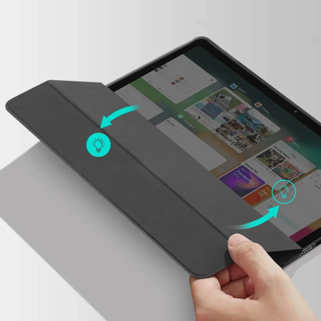 Funda Inteligente iPad 2025 11 pulg Negro con tapa tríptico, soporte tipo atril y acabado mate antideslizante; protege pantalla y trasera - Ítem1