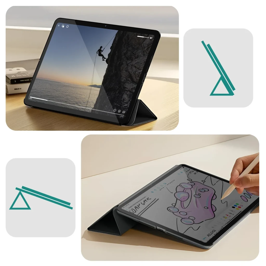 Funda Inteligente iPad 2025 11 pulg Negro con tapa tríptico, soporte tipo atril y acabado mate antideslizante; protege pantalla y trasera - Ítem2