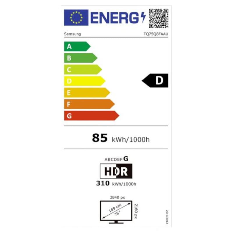 Energia de Samsung Q8F QE75Q8FAAU 75 4K Ultra HD Smart TV Wifi 