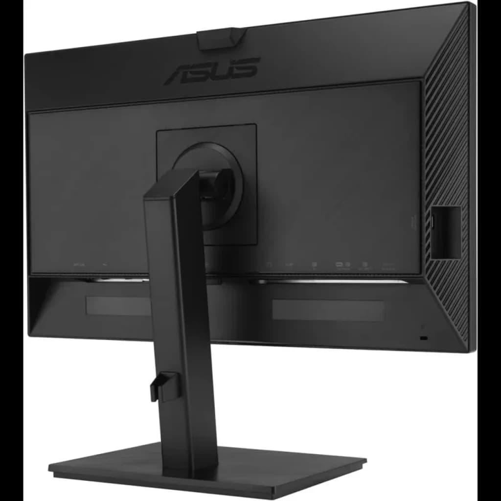 Arrière du moniteur ASUS BE24ECSBT 24 pouces noir, pied réglable robuste, ventilation latérale, connectiques alignées en bas, design épuré professionnel