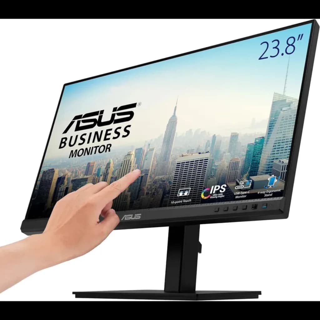 ASUS BE24ECSBT 24 pouces écran PC tactile Full HD IPS 75 Hz, bords fins, pied réglable, connectique visible, design noir professionnel