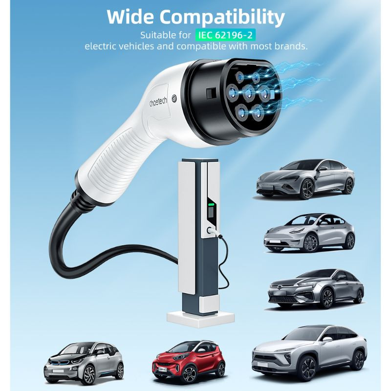 Cable cargador EV Choetech ACG12 tipo 2, monofásico 240V 32A 7kW, 5 m, conectores ergonómicos con tapas protectoras y cable negro resistente y flexible - Ítem5