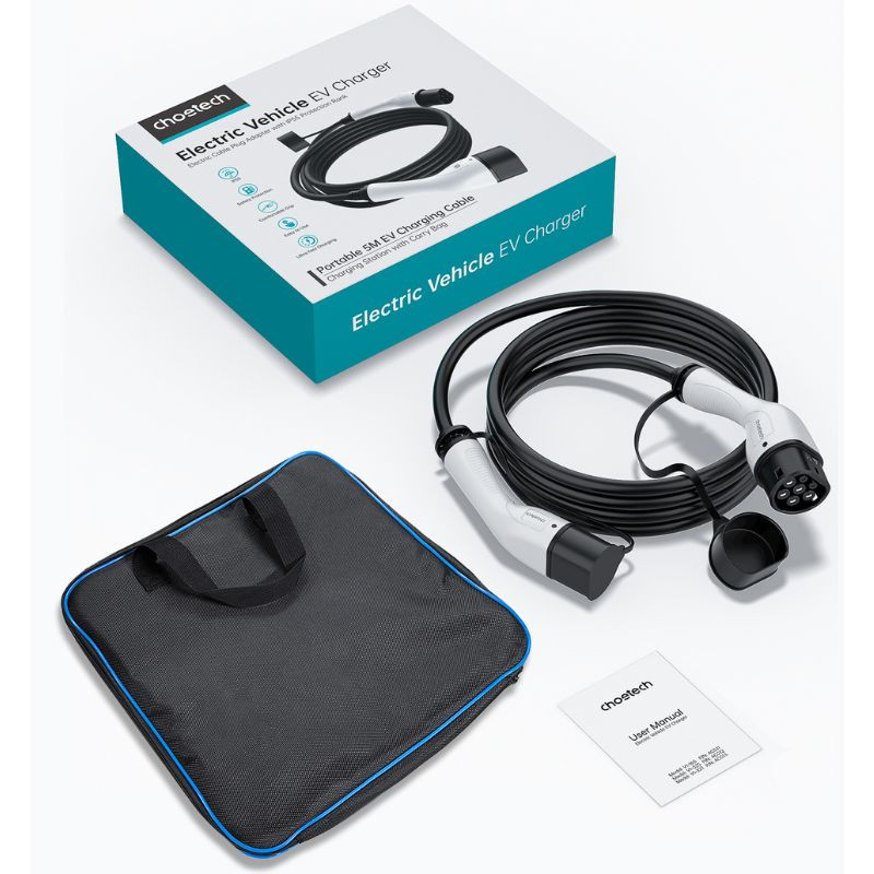 Cable cargador EV Choetech ACG12 tipo 2, monofásico 240V 32A 7kW, 5 m, conectores ergonómicos con tapas protectoras y cable negro resistente y flexible - Ítem6