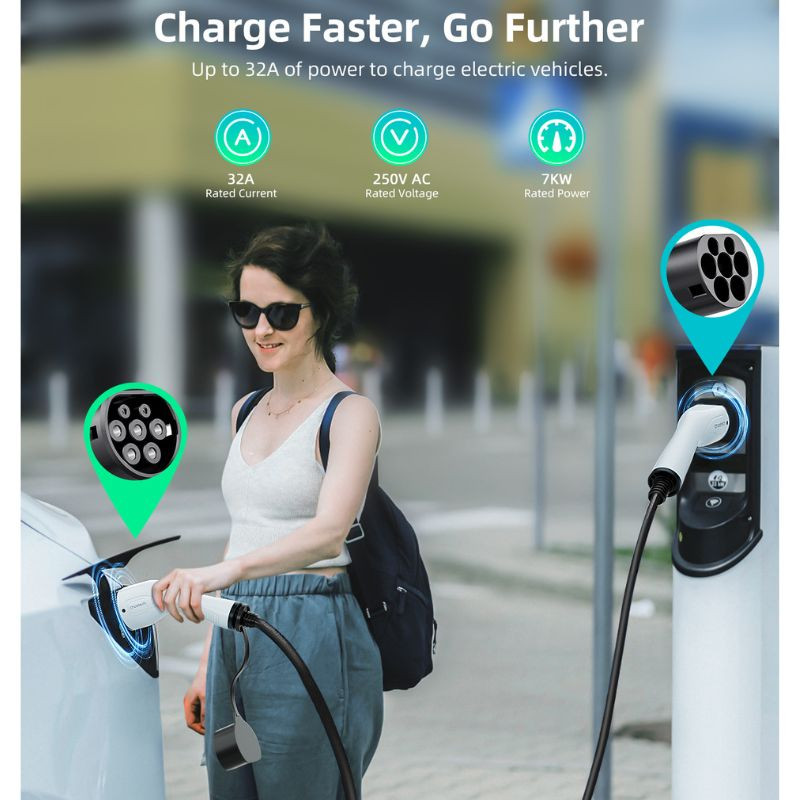 Cable trifásico Choetech ACG13 tipo 2 a tipo 2, 5 m, conectores robustos con tapas protectoras, diseño negro y blanco, ideal para carga 22 kW 32 A 380 V - Ítem1