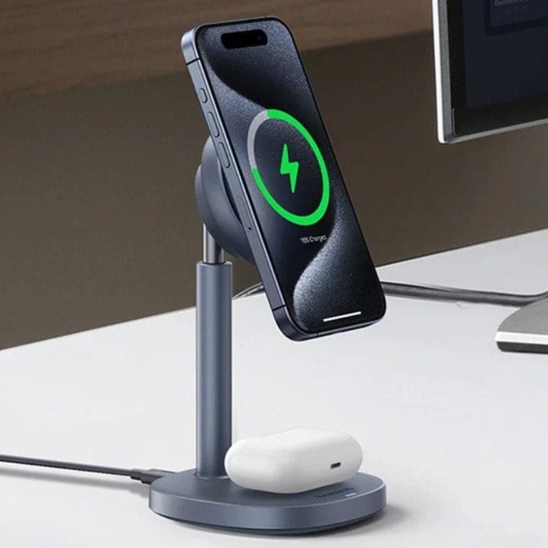 Baseus Orbit 2 Pro Qi2 Cinza - Carregador magnético, compatível com carregamento duplo