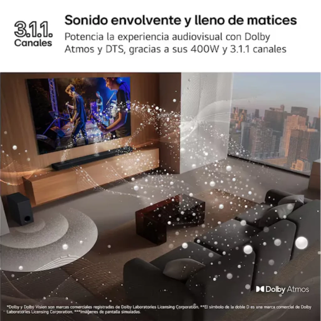 LG S70TY 3.1.1 avec caisson de basses 400 W Dolby Atmos Noir - Barre de son - Ítem12