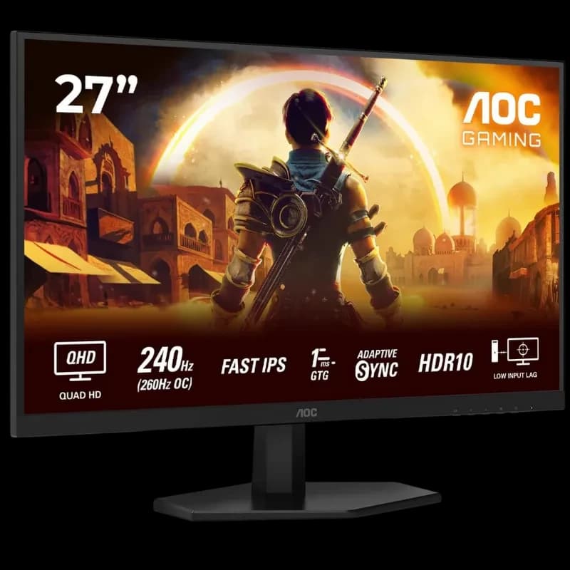 AOC Q27G42ZE 27 pouces QHD, dalle Fast IPS, 240 Hz OC 260 Hz, 1 ms GtG, Adaptive Sync, HDR10, bords fins, pied réglable, design gaming noir
