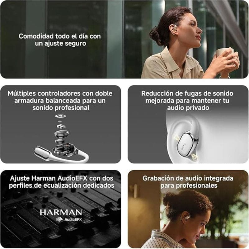 Xiaomi OpenWear Stereo Pro ANC Preto Grafite com design aberto, ajuste seguro, múltiplos drivers, redução de fugas e perfis Harman AudioEFX profissionais