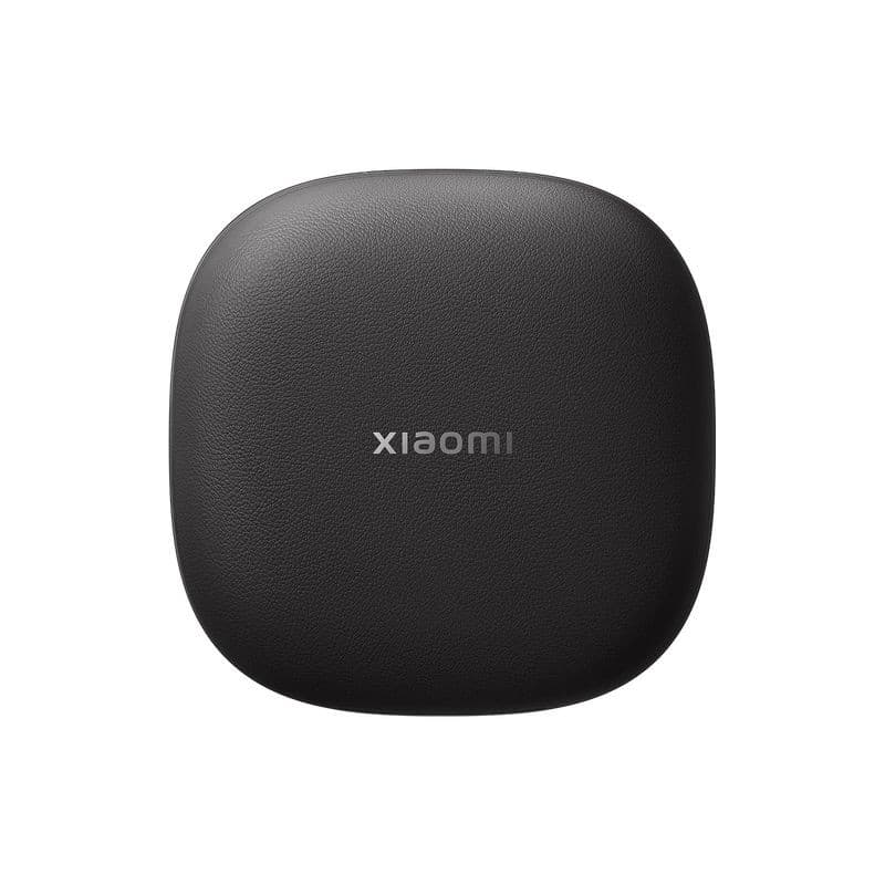 Estojo preto grafite Xiaomi OpenWear Stereo Pro com acabamento fosco e textura leve, formato compacto quadrado com cantos arredondados e logo xiaomi