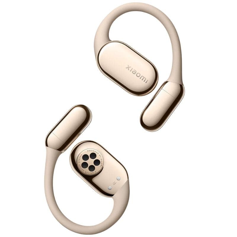 Xiaomi OpenWear Stereo Pro Dourado Areia com ANC, design open-ear leve, acabamento metálico, hastes curvas ergonômicas e grelha de driver visível