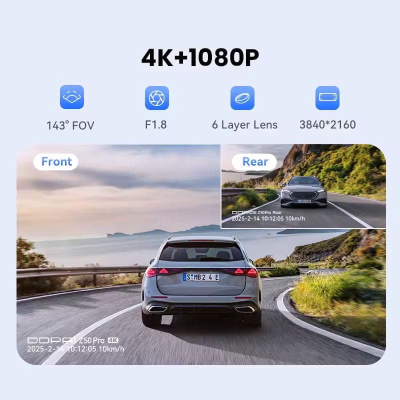 DDPAI Z50 Pro 4G Dual 4K Dash Cam - Câmara para automóvel, resolução das câmaras