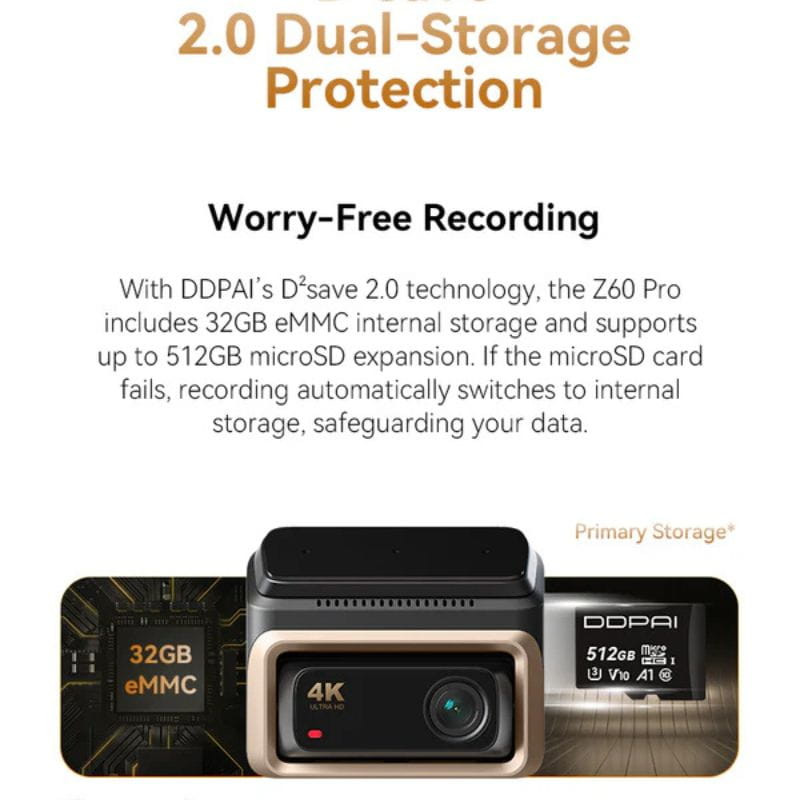 DDPAI Z60 Pro 4K Three Dash Cam - Câmara para automóvel - Item4