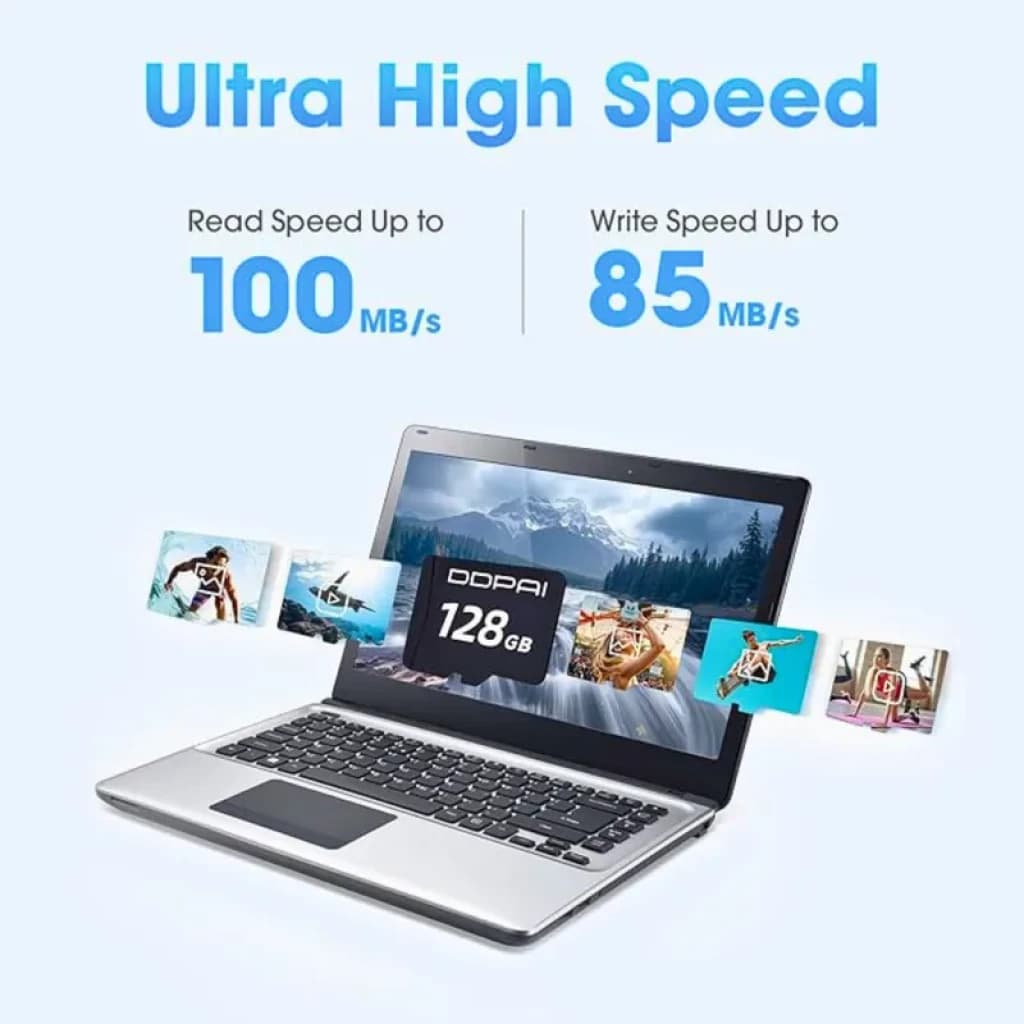 DDPAI Cartão microSD de 128 GB para Dash Cam com velocidades de leitura até 100 MB/s e gravação até 85 MB/s, ideal para vídeos em alta definição