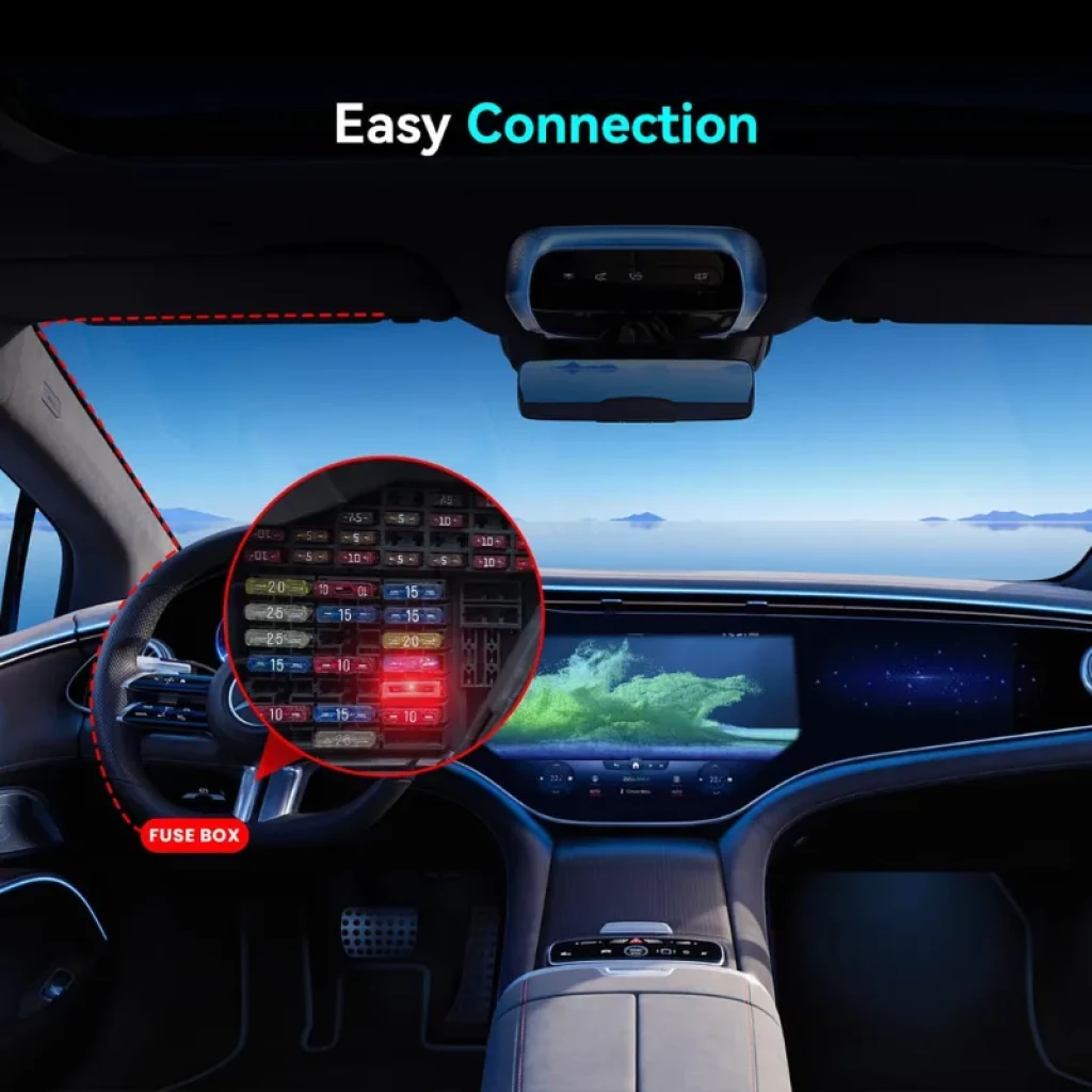 Kit de câblage DDPAI pour dashcam : câble long avec module d'alimentation, connecteur USB-C, fusibles, adaptateurs et clips, finition noire compacte et soignée - Ítem6