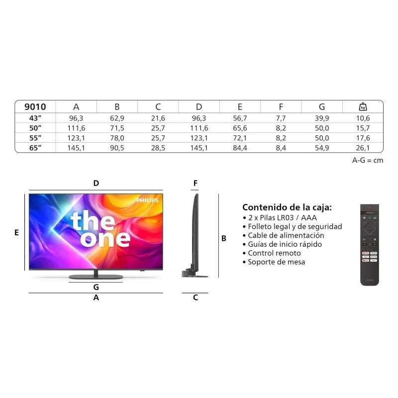 Philips The One 50PUS9010/12 50 pouces 4K UHD Smart TV avec Ambilight, dalle QLED, bords fins et pied central élégant, couleurs vives et contraste élevé - Ítem10