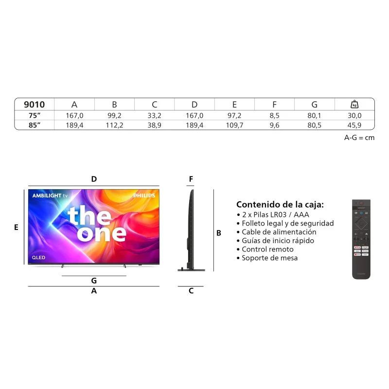 Philips The One 75PUS9010 TV 75 pouces 4K UHD QLED avec Ambilight, écran bord à bord, couleurs vives et contraste profond pour contenu HDR - Ítem11