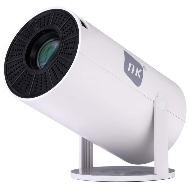Mini projecteur NK-TV340031 HD LCD blanc, design cylindrique, large lentille frontale, monté sur support inclinable, connectique HDMI, luminosité 120 ANSI - Ítem