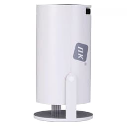 Mini Proyector NK-TV340031 HD LCD 120 Ansi HDMI en color blanco, diseño cilíndrico vertical con soporte giratorio y logo nk lateral