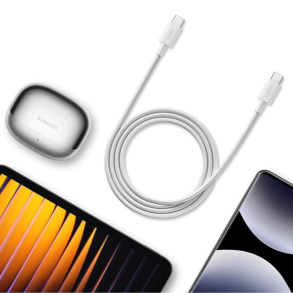 Xiaomi Cable trenzado 6A USB‑C a USB‑C 120 W 1 m en color blanco, conectores USB‑C reforzados, diseño resistente y flexible, ideal para carga rápida