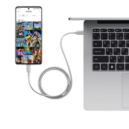 Cable trenzado USB‑C a USB‑C 1 m color gris, conecta un smartphone a una laptop. Compatible con 6A y 120 W, diseño resistente y flexible para carga y datos
