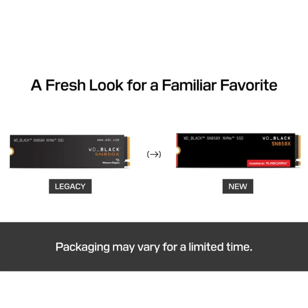 Module NVMe M.2 WD BLACK SN850X 2 To noir, étiquette avec logos WD_BLACK et SanDisk, connecteur doré apparent à droite - Ítem2