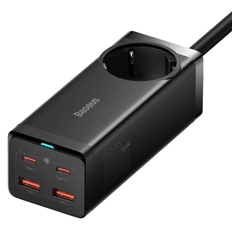 Cargador Baseus con Enchufe de 100W y 2xUSB-A + 2xUSB-C - Negro - Ítem1